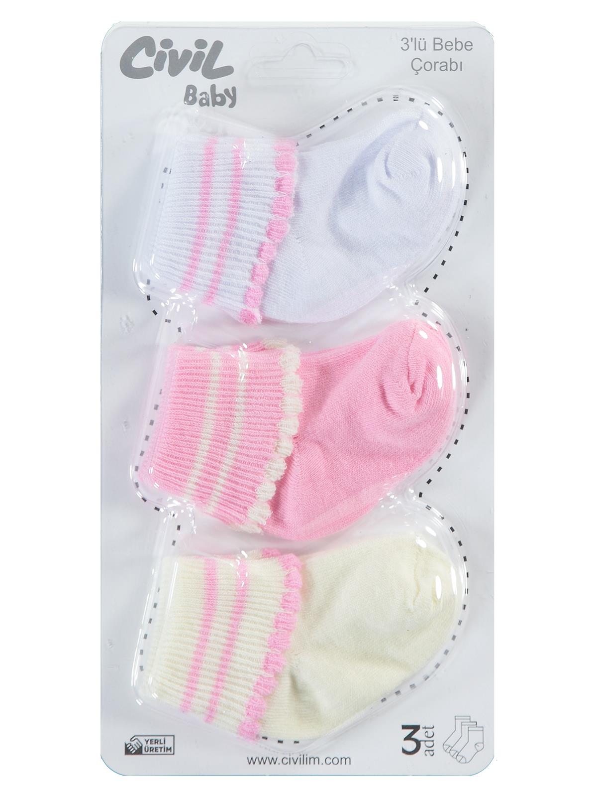 Civil Baby Kız Bebek 3'lü Çorap Set 0-6 Ay