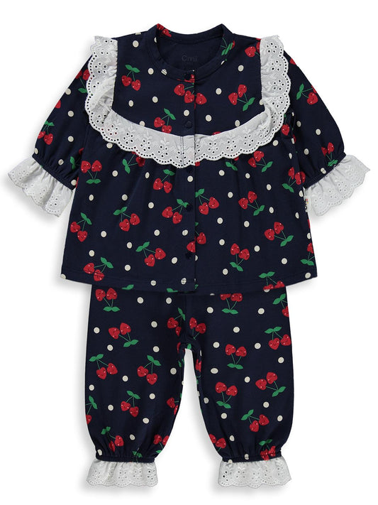 Civil Baby Puanlı Kiraz Emprime Fistolu Kız 6-18 Ay Pijama Takımı - Lacivert