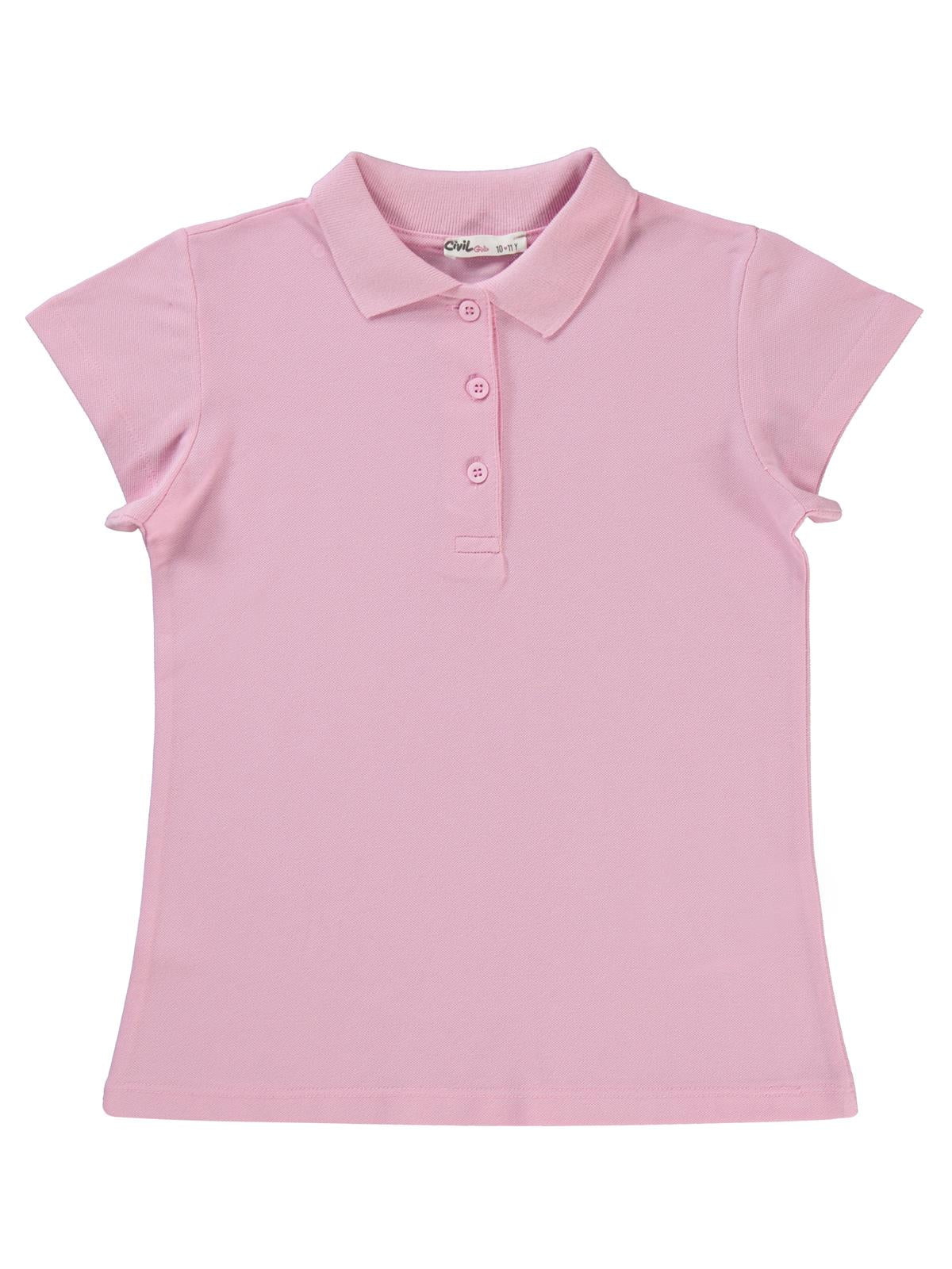 Civil Kız Çocuk Basic Polo Pike Badi | Polo Pike Kısa Kol Gömlek Yaka - Polo | Okul Kreş ve Günlük Kullanım - Pembe