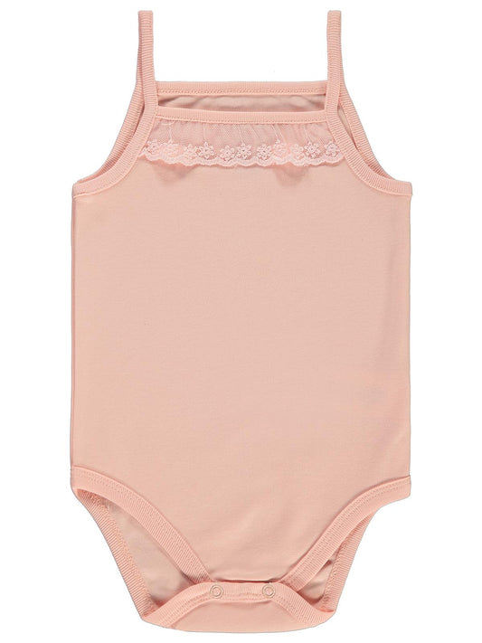 Civil Baby Penye İp Askılı Dantelli 3-9 Ay Kız Çıtçıtlı Badi - Pudra