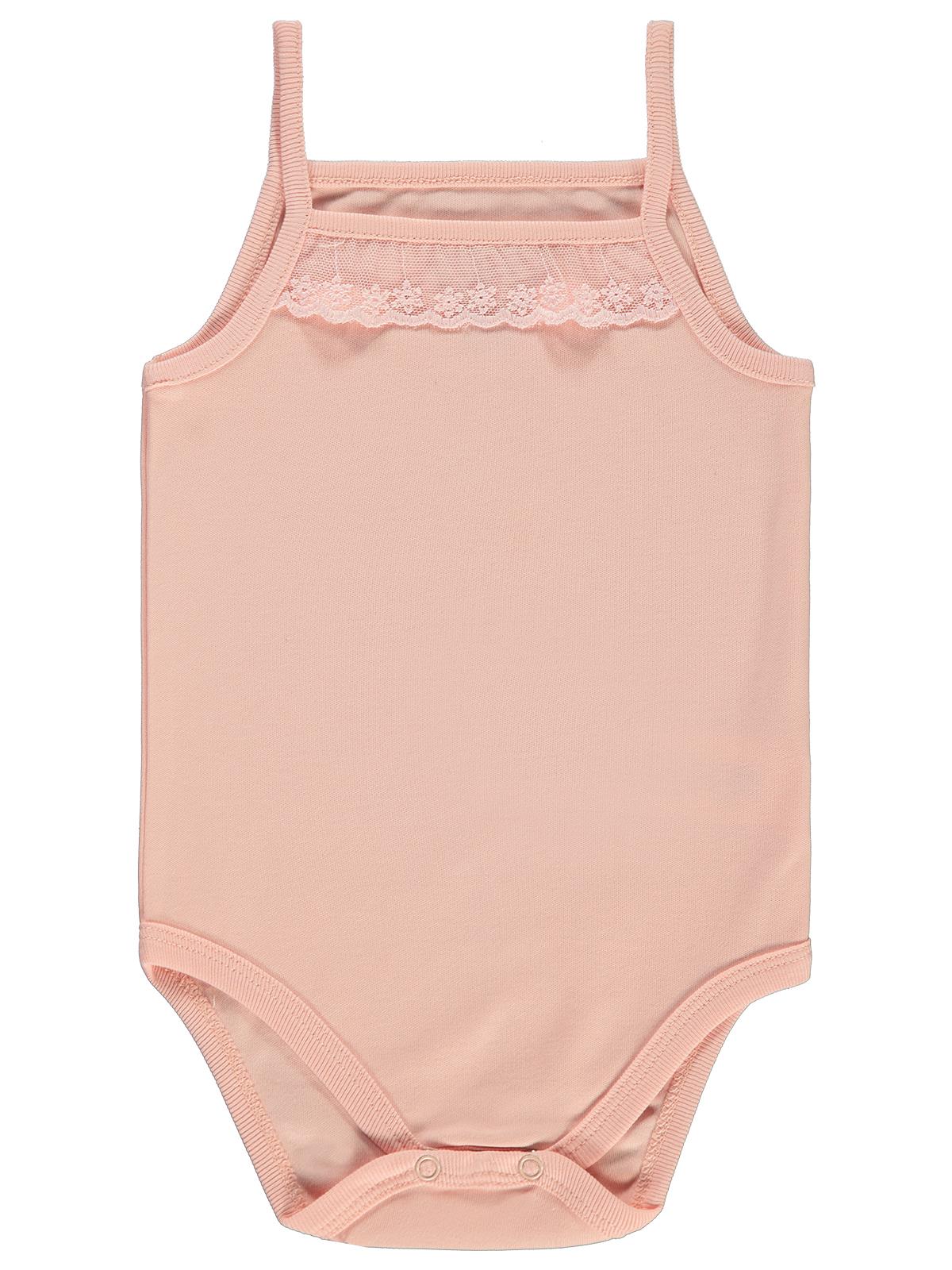 Civil Baby Penye İp Askılı Dantelli  Kız Çıtçıtlı Badi - Pudra