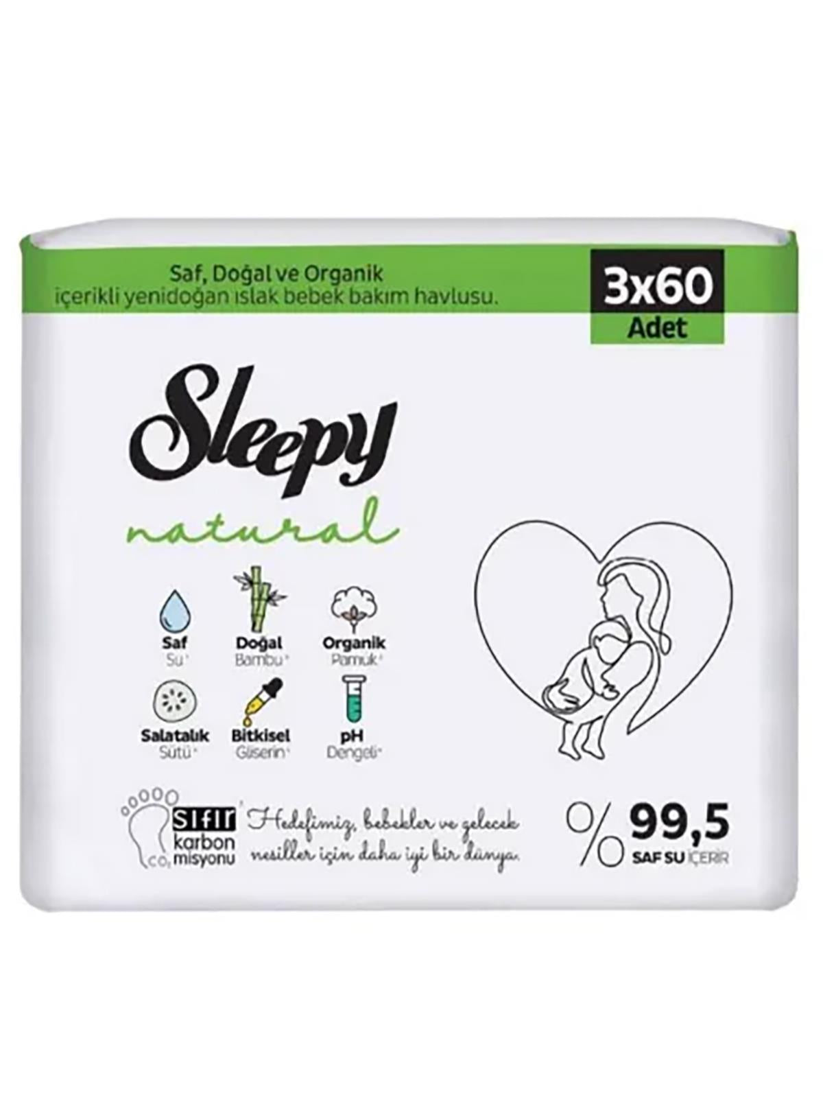 Sleepy Natural Islak Pamuklu Havlu 3x60 Adet - Standart