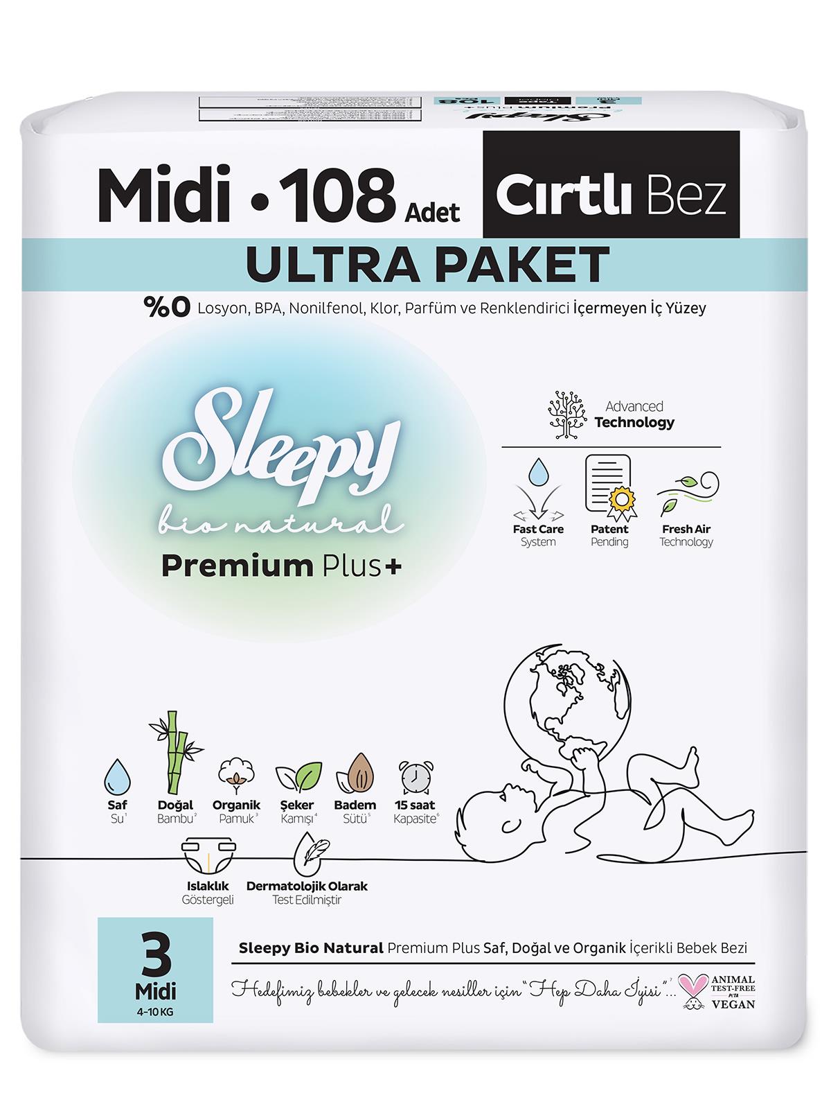 Sleepy Bio Natural Ultra Paket 3 Beden Midi 108 Adet