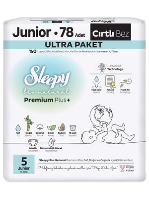 Sleepy Bio Natural Bebek Bezi Premium Plus 5 Beden Junior 78 Adet