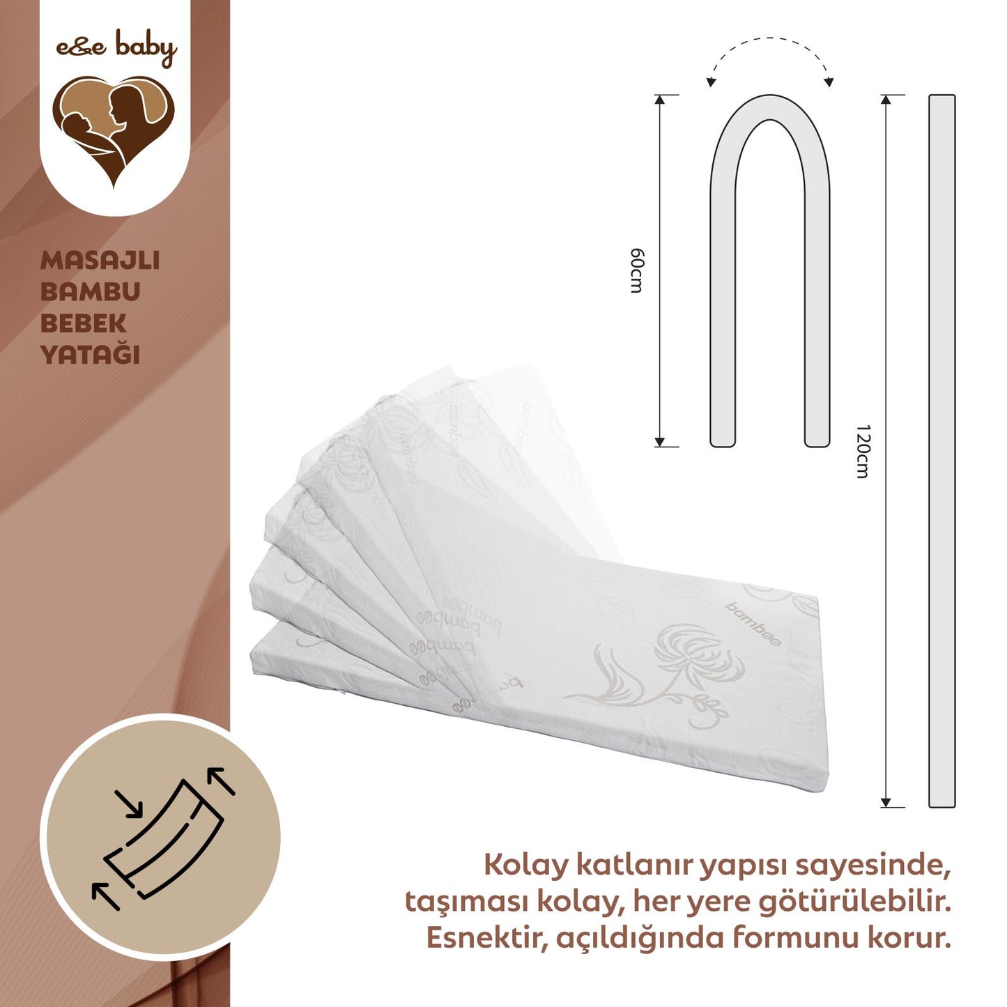 E&E Baby Masaj Yapan Bambu Bebek Yatağı 60x120