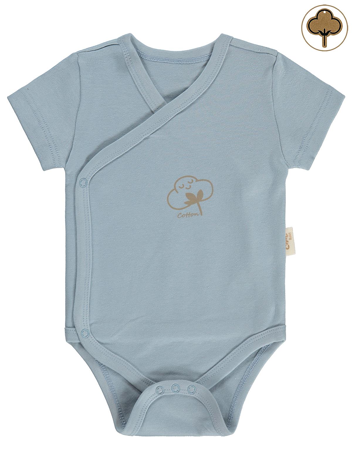 Civil Baby Organik Pamuklu Kruvaze 0-3 Ay Çıtçıtlı Badi - Mavi