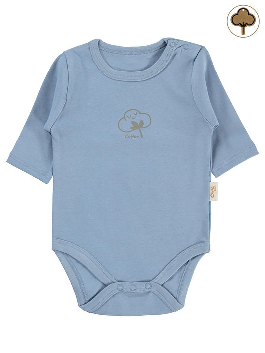 Civil Baby Organik Pamuklu U Kol 0-18 Ay Çıtçıtlı Badi - Mavi