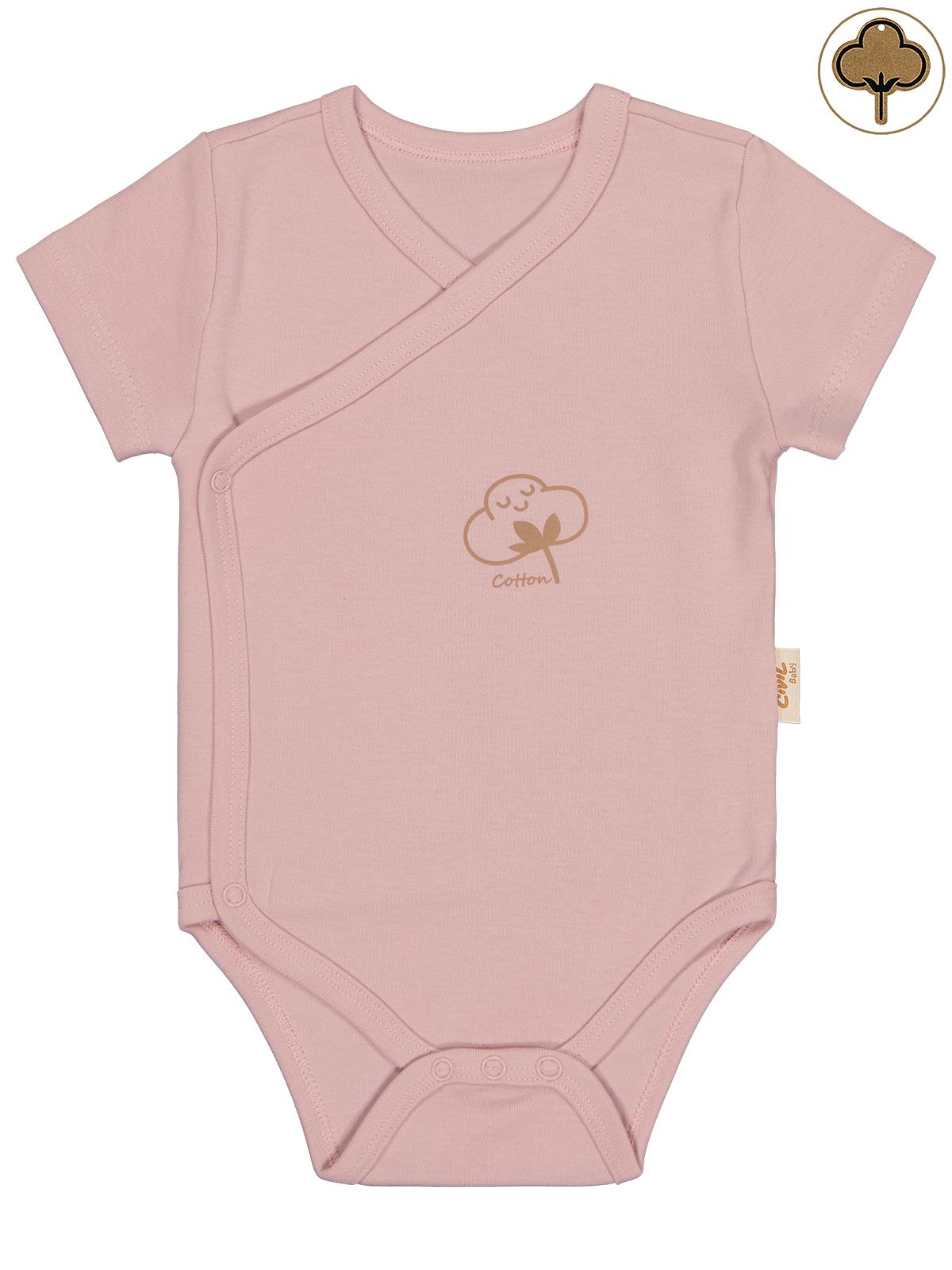 Civil Baby Organik Pamuklu Kruvaze 0-3 Ay Çıtçıtlı Badi - Pembe