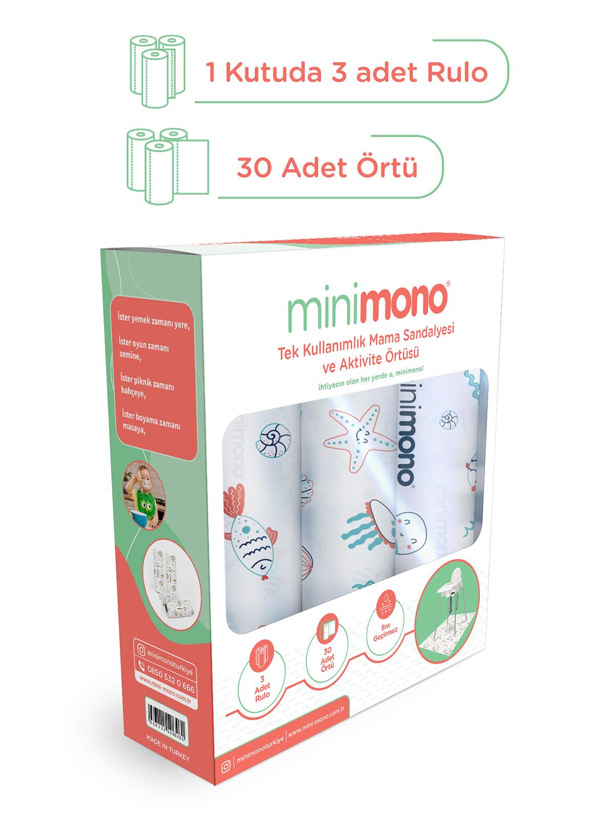 Minimono 3'lü Desen Mama Sandalyesi Altı Ve Aktivite Örtüsü - Mavi