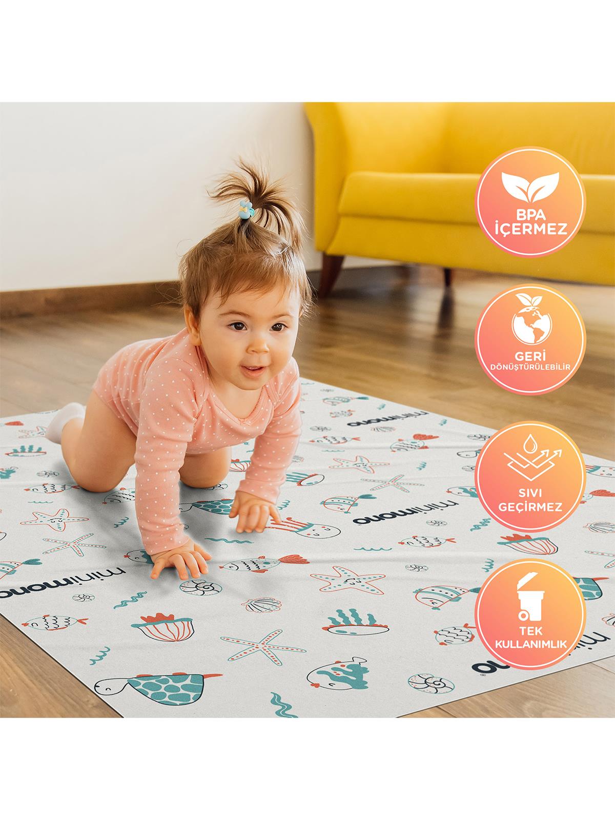 Minimono 3'lü Desen Mama Sandalyesi Altı Ve Aktivite Örtüsü - Mavi