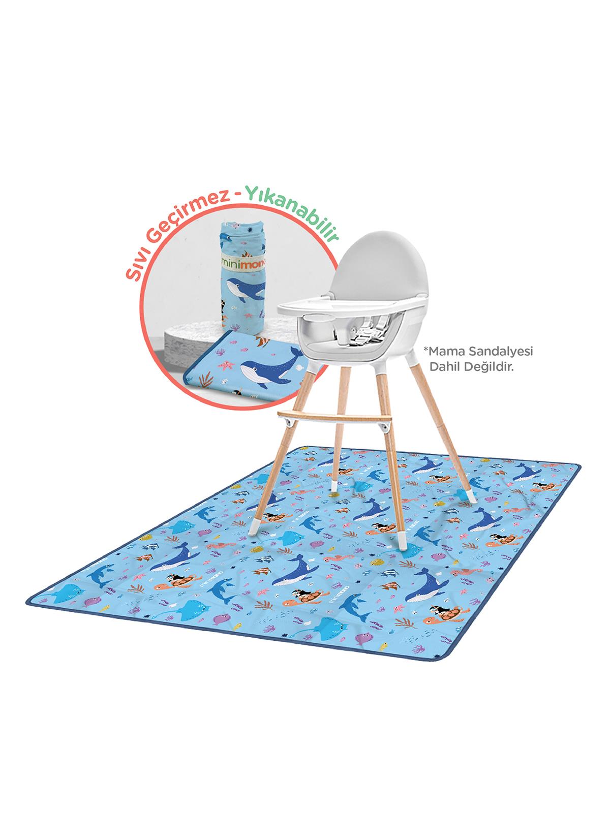 Minimono Mama Sandalyesi Altı ve Aktivite Bakım Örtüsü - Sıvı Geçirmez Kaydırmaz Yıkanabilir - 145x120cm - Mavi