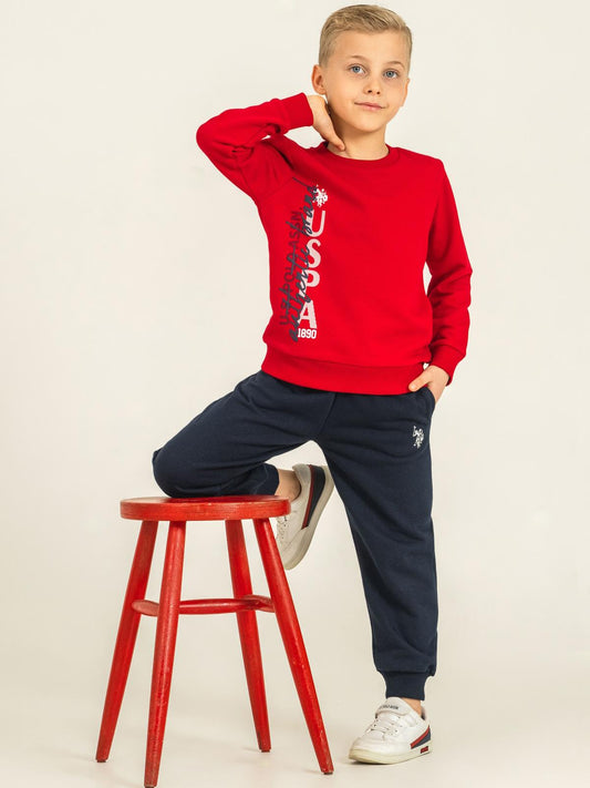 U.S. Polo Assn Kids Eşofman Takımı | 3 İp-3 İp Uzun Kol Bisiklet Yaka | Okul Kreş ve Günlük Kullanım - Kırmızı