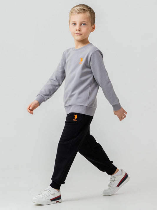 U.S. Polo Assn Kids Eşofman Takımı | 3 İp Şardonsuz -3 İp Şardonsuz | Okul Kreş ve Günlük Kullanım - Gri