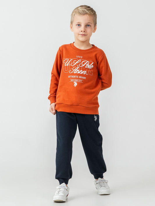 U.S. Polo Assn Kids Eşofman Takımı | 3 İp Şardonsuz -3 İp Şardonsuz | Okul Kreş ve Günlük Kullanım - Turuncu