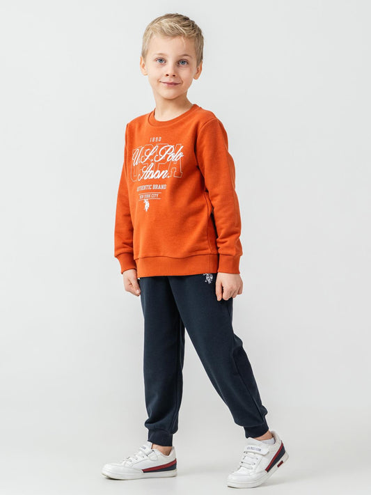 U.S. Polo Assn Kids Eşofman Takımı | 3 İp Şardonsuz -3 İp Şardonsuz | Okul Kreş ve Günlük Kullanım - Turuncu