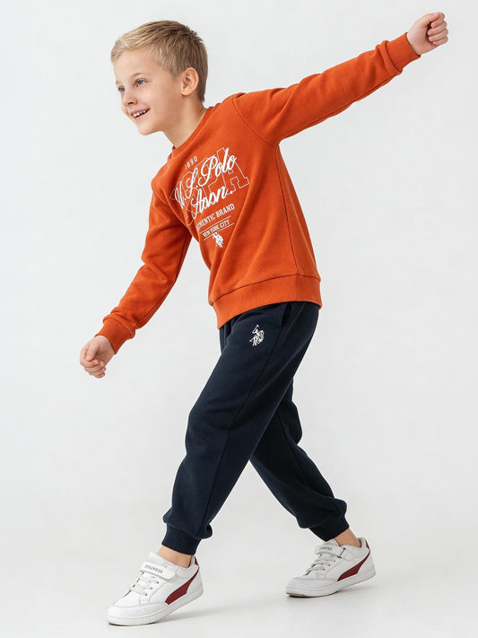 U.S. Polo Assn Kids Eşofman Takımı | 3 İp Şardonsuz -3 İp Şardonsuz | Okul Kreş ve Günlük Kullanım - Turuncu