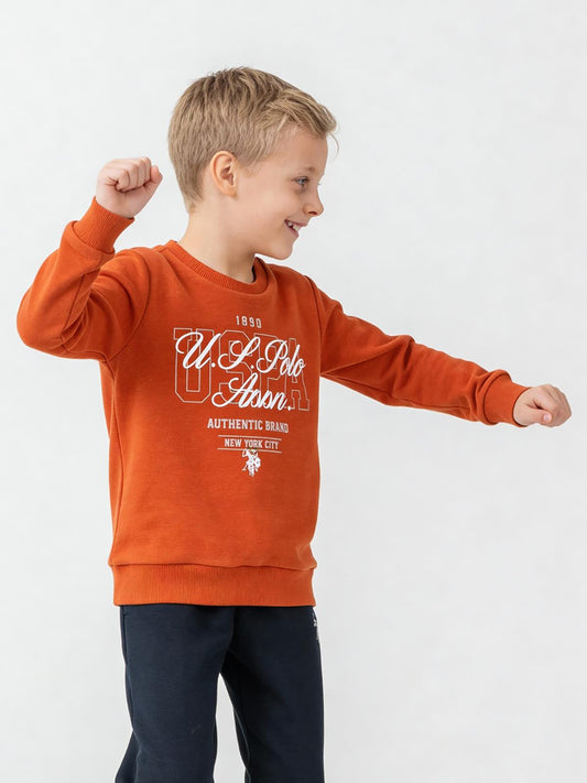 U.S. Polo Assn Kids Eşofman Takımı | 3 İp Şardonsuz -3 İp Şardonsuz | Okul Kreş ve Günlük Kullanım - Turuncu
