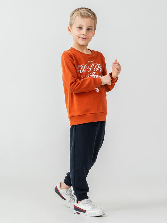 U.S. Polo Assn Kids Eşofman Takımı | 3 İp Şardonsuz -3 İp Şardonsuz | Okul Kreş ve Günlük Kullanım - Turuncu