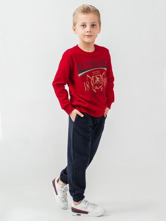 U.S. Polo Assn Kids Eşofman Takımı | 3 İp-3 İp Uzun Kol Bisiklet Yaka | Okul Kreş ve Günlük Kullanım - Kırmızı