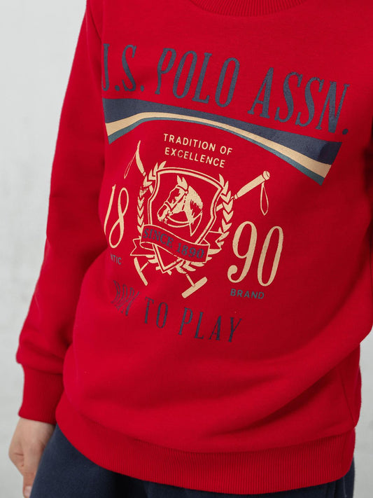 U.S. Polo Assn Kids Eşofman Takımı | 3 İp-3 İp Uzun Kol Bisiklet Yaka | Okul Kreş ve Günlük Kullanım - Kırmızı