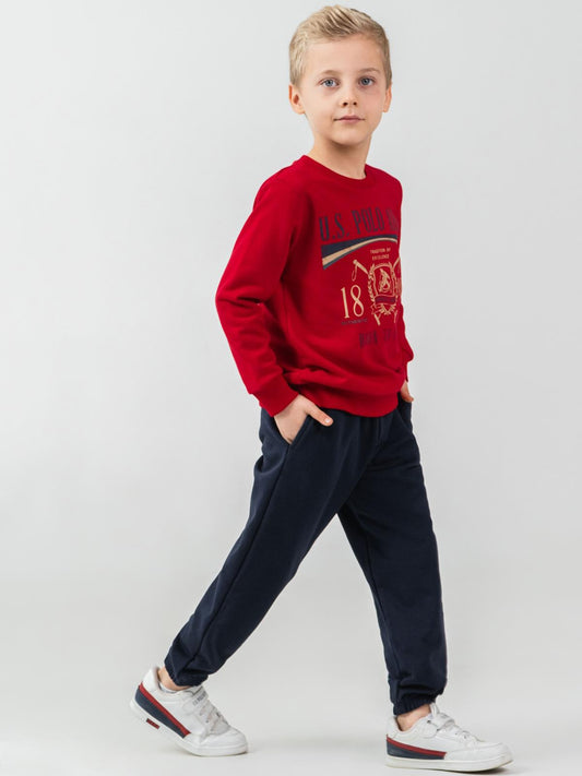 U.S. Polo Assn Kids Eşofman Takımı | 3 İp-3 İp Uzun Kol Bisiklet Yaka | Okul Kreş ve Günlük Kullanım - Kırmızı
