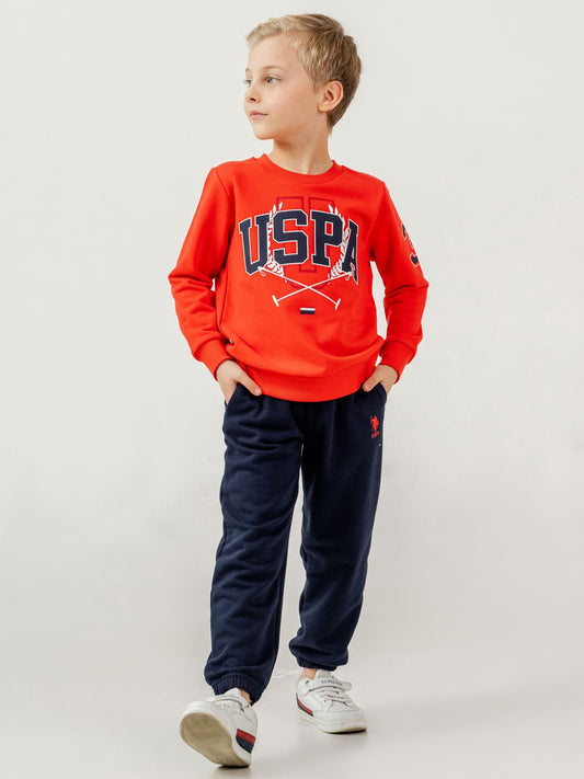 U.S. Polo Assn Kids Eşofman Takımı | 3 İp Şardonsuz -3 İp Şardonsuz | Okul Kreş ve Günlük Kullanım - Kırmızı