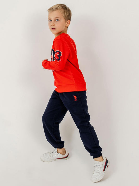 U.S. Polo Assn Kids Eşofman Takımı | 3 İp Şardonsuz -3 İp Şardonsuz | Okul Kreş ve Günlük Kullanım - Kırmızı