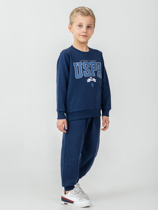 U.S. Polo Assn Kids Eşofman Takımı | 3 İp Şardonsuz -3 İp Şardonsuz | Okul Kreş ve Günlük Kullanım - Mavi