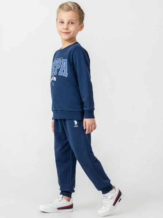 U.S. Polo Assn Kids Eşofman Takımı | 3 İp Şardonsuz -3 İp Şardonsuz | Okul Kreş ve Günlük Kullanım - Mavi