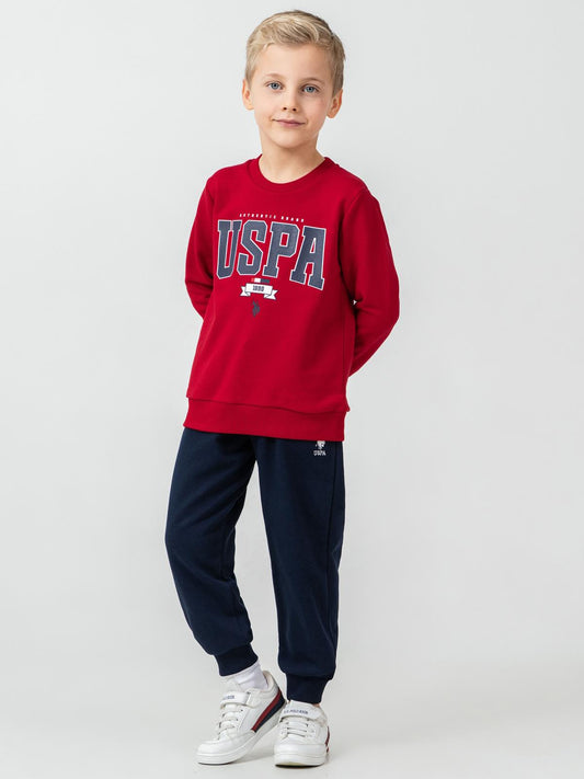 U.S. Polo Assn Kids Eşofman Takımı | 3 İp Şardonsuz -3 İp Şardonsuz | Okul Kreş ve Günlük Kullanım - Kırmızı