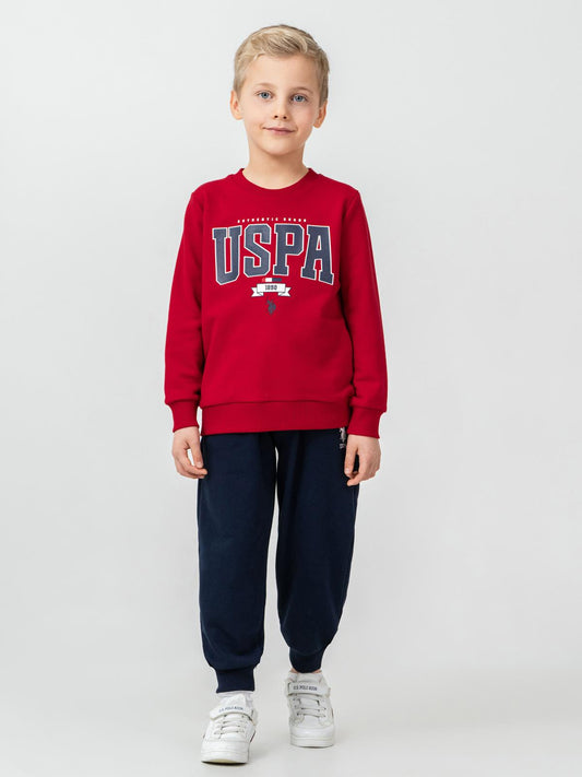 U.S. Polo Assn Kids Eşofman Takımı | 3 İp Şardonsuz -3 İp Şardonsuz | Okul Kreş ve Günlük Kullanım - Kırmızı