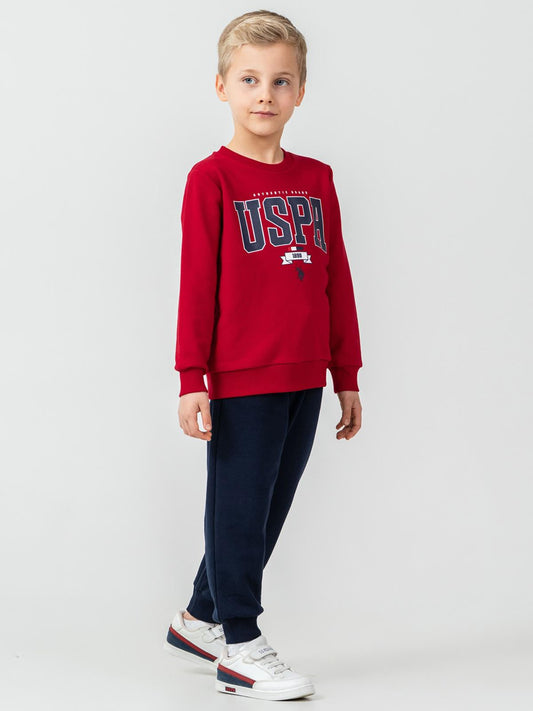 U.S. Polo Assn Kids Eşofman Takımı | 3 İp Şardonsuz -3 İp Şardonsuz | Okul Kreş ve Günlük Kullanım - Kırmızı