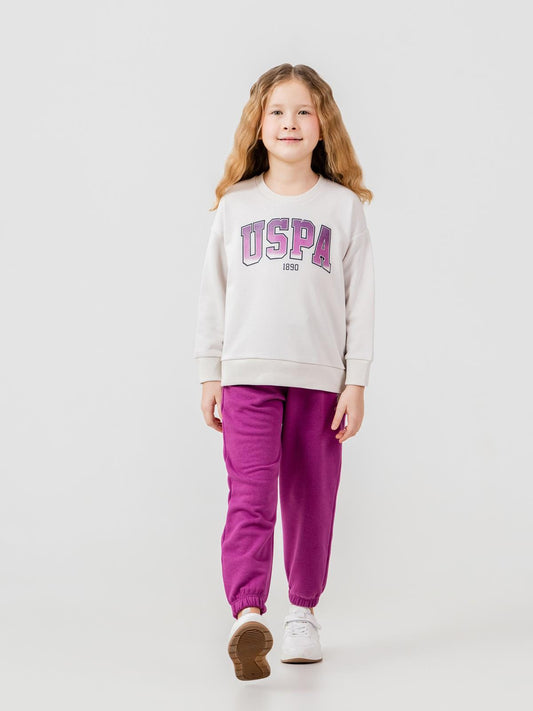 U.S. Polo Assn Kids Eşofman Takımı | 3 İp Şardonsuz -3 İp Şardonsuz | Okul Kreş ve Günlük Kullanım - Bej