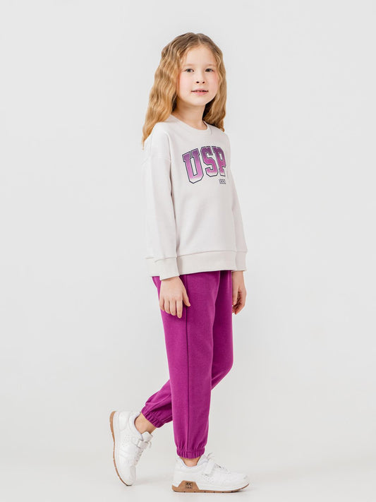 U.S. Polo Assn Kids Eşofman Takımı | 3 İp Şardonsuz -3 İp Şardonsuz | Okul Kreş ve Günlük Kullanım - Bej