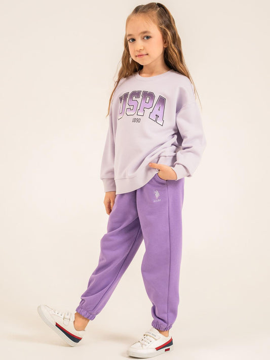 U.S. Polo Assn Kids Eşofman Takımı | 3 İp Şardonsuz -3 İp Şardonsuz | Okul Kreş ve Günlük Kullanım - Lila