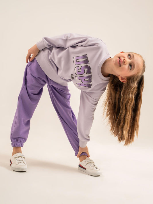 U.S. Polo Assn Kids Eşofman Takımı | 3 İp Şardonsuz -3 İp Şardonsuz | Okul Kreş ve Günlük Kullanım - Lila