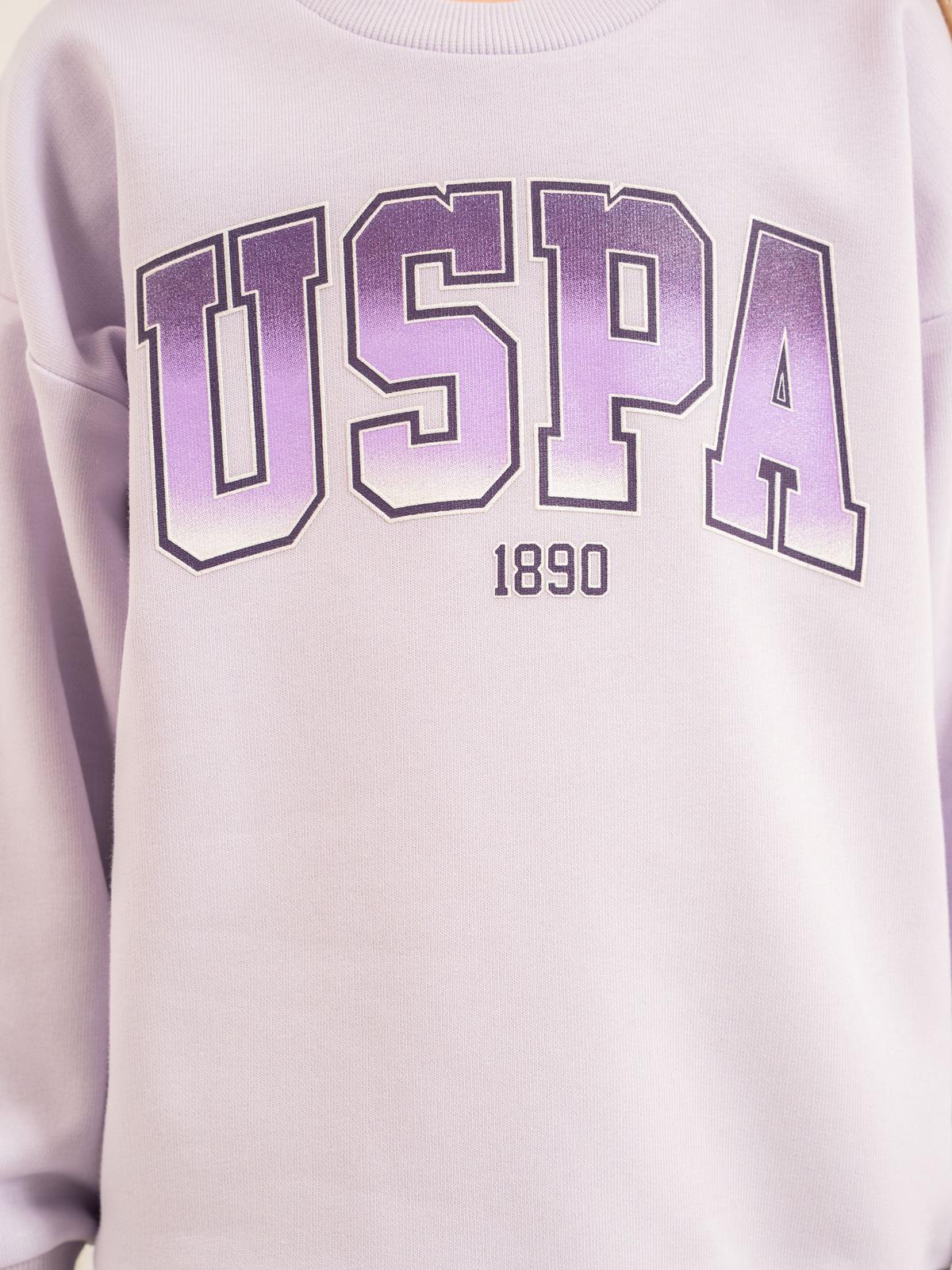 U.S. Polo Assn Kids Eşofman Takımı | 3 İp Şardonsuz -3 İp Şardonsuz | Okul Kreş ve Günlük Kullanım - Lila