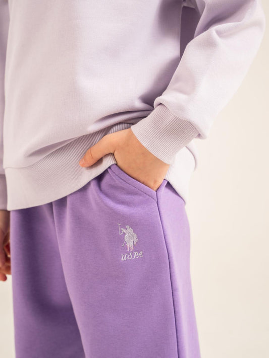 U.S. Polo Assn Kids Eşofman Takımı | 3 İp Şardonsuz -3 İp Şardonsuz | Okul Kreş ve Günlük Kullanım - Lila