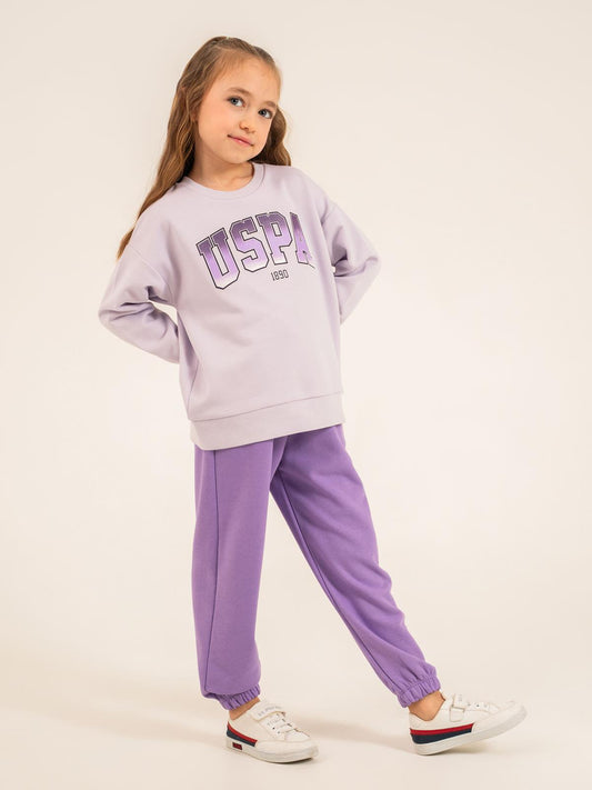 U.S. Polo Assn Kids Eşofman Takımı | 3 İp Şardonsuz -3 İp Şardonsuz | Okul Kreş ve Günlük Kullanım - Lila