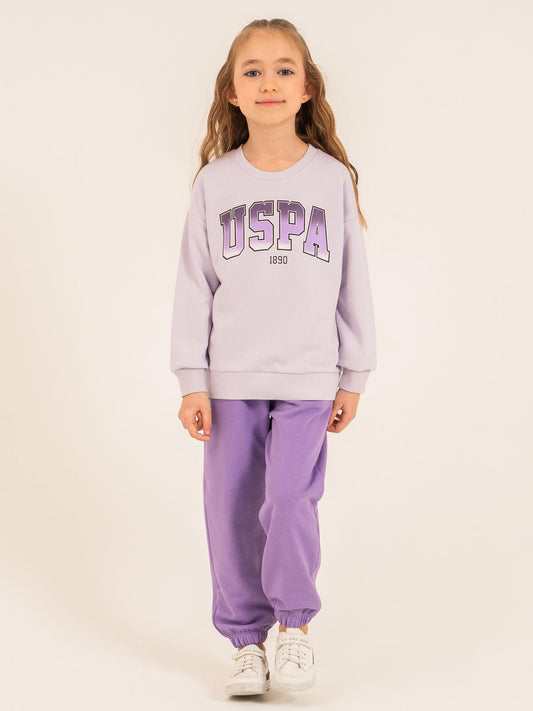 U.S. Polo Assn Kids Eşofman Takımı | 3 İp Şardonsuz -3 İp Şardonsuz | Okul Kreş ve Günlük Kullanım - Lila