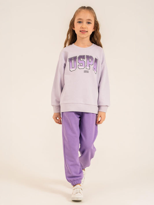 U.S. Polo Assn Kids Eşofman Takımı | 3 İp Şardonsuz -3 İp Şardonsuz | Okul Kreş ve Günlük Kullanım - Lila