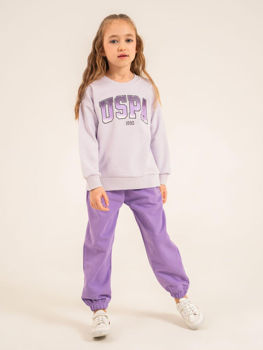 U.S. Polo Assn Kids Eşofman Takımı | 3 İp Şardonsuz -3 İp Şardonsuz | Okul Kreş ve Günlük Kullanım - Lila