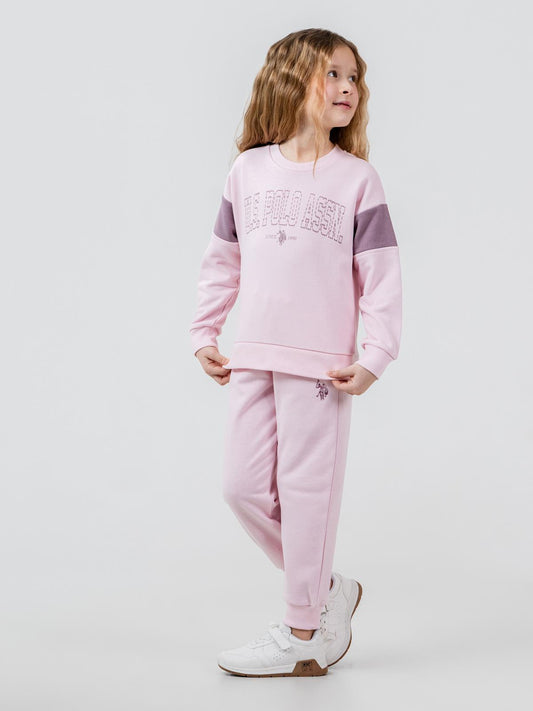 U.S. Polo Assn Kids Eşofman Takımı | 3 İp Şardonsuz -3 İp Şardonsuz | Okul Kreş ve Günlük Kullanım - Pembe