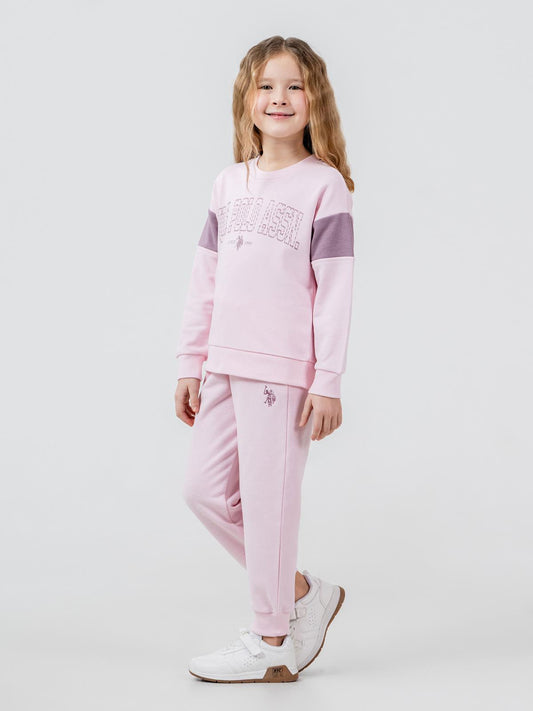 U.S. Polo Assn Kids Eşofman Takımı | 3 İp Şardonsuz -3 İp Şardonsuz | Okul Kreş ve Günlük Kullanım - Pembe