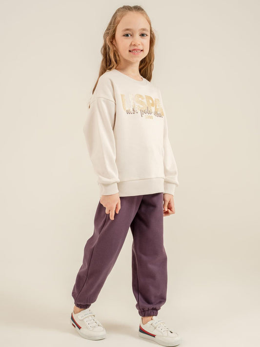 U.S. Polo Assn Kids Eşofman Takımı | 3 İp-3 İp Uzun Kol Bisiklet Yaka | Okul Kreş ve Günlük Kullanım - Bej