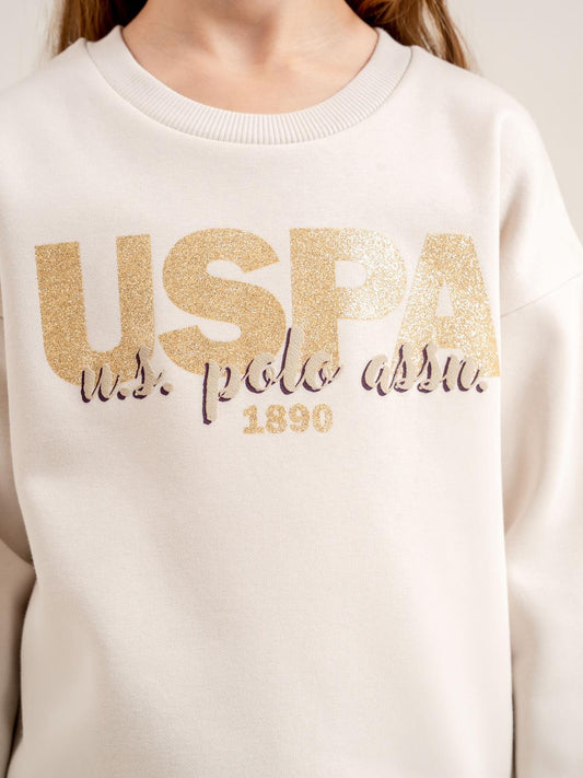 U.S. Polo Assn Kids Eşofman Takımı | 3 İp-3 İp Uzun Kol Bisiklet Yaka | Okul Kreş ve Günlük Kullanım - Bej