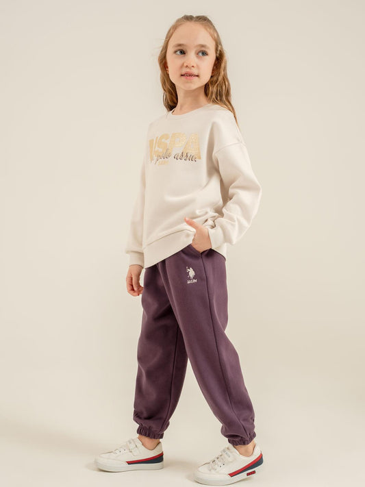 U.S. Polo Assn Kids Eşofman Takımı | 3 İp-3 İp Uzun Kol Bisiklet Yaka | Okul Kreş ve Günlük Kullanım - Bej