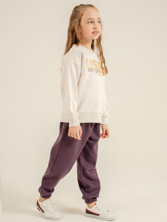 U.S. Polo Assn Kids Eşofman Takımı | 3 İp-3 İp Uzun Kol Bisiklet Yaka | Okul Kreş ve Günlük Kullanım - Bej