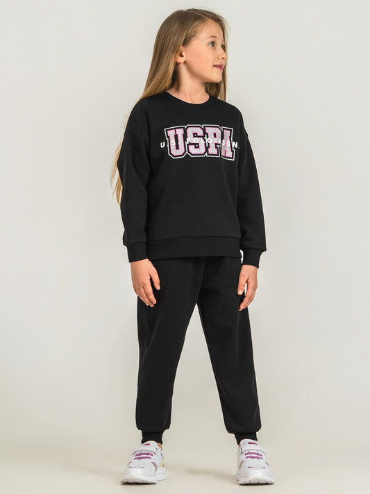 U.S. Polo Assn Kids Eşofman Takımı | 3 İp-3 İp Uzun Kol Bisiklet Yaka | Okul Kreş ve Günlük Kullanım - Siyah