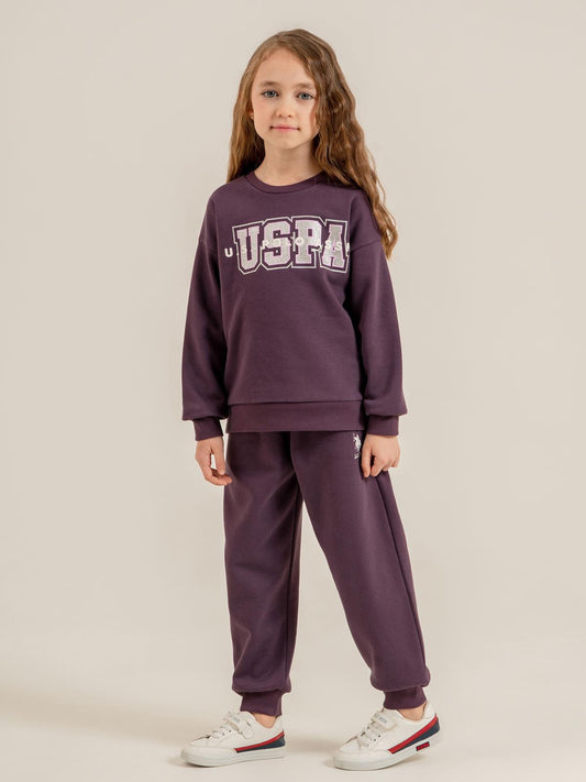 U.S. Polo Assn Kids Eşofman Takımı | 3 İp-3 İp Uzun Kol Bisiklet Yaka | Okul Kreş ve Günlük Kullanım - Lila